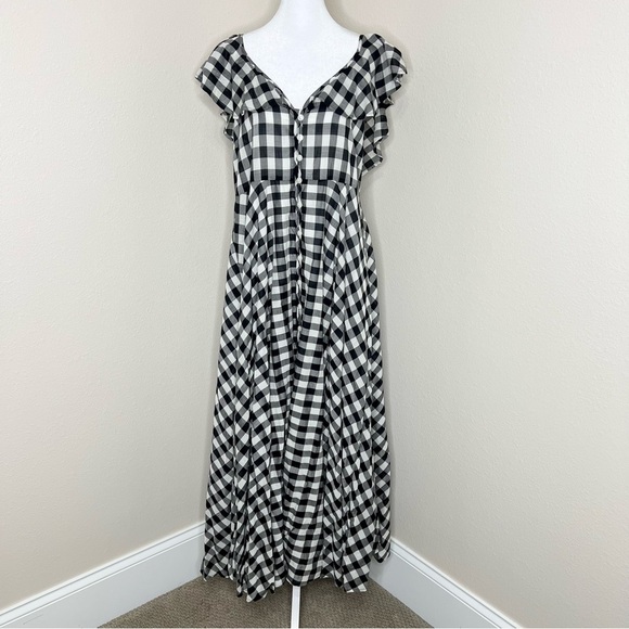 J. Crew Black & White Gingham Check Button Up Flowy Ruffle Midi Maxi Dress NWT - Picture 4 of 15